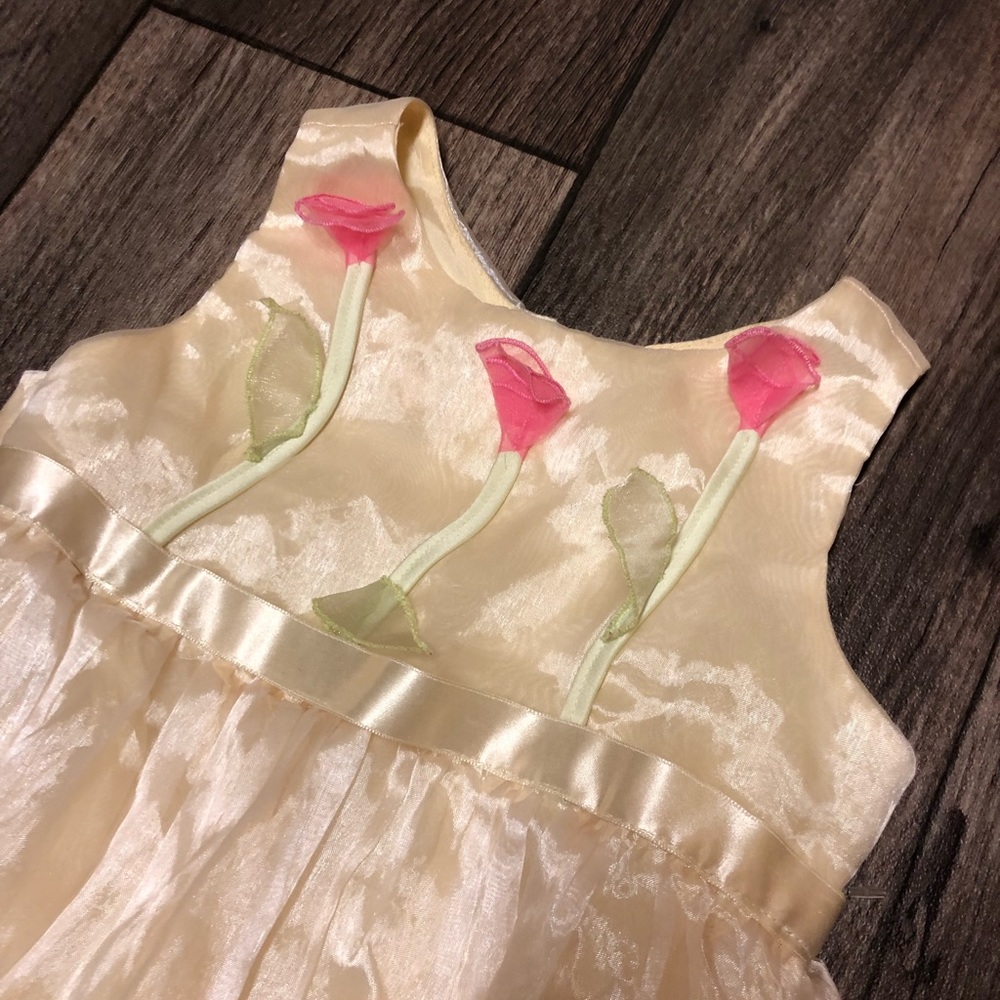 Girls Amanda Rose Floral Organza Party Dress | Pale Yellow | Size 3 - Picture 3 of 5